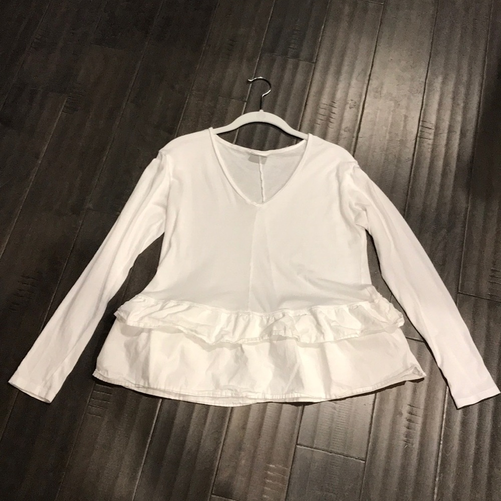 White Ruffle Long Sleeve Top